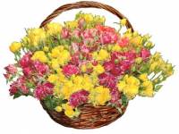 Цветочная корзина из жёлтых и розовых роз
